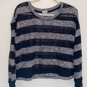 Splendid lightweight black/gray striped boat neck sweater Size L